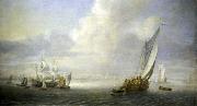 Abraham van der Hecken, Seascape with a port in the background